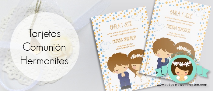 TARJETAS COMUNION MELLIZOS KIREIDESIGN