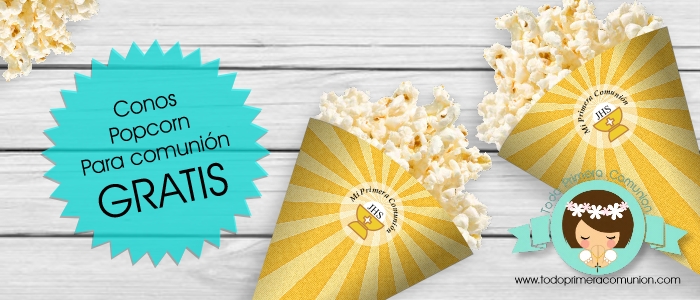 Imprimible Gratis de Comunión: Conos para Popcorn