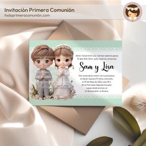 invitacion comunion green para hermanitos