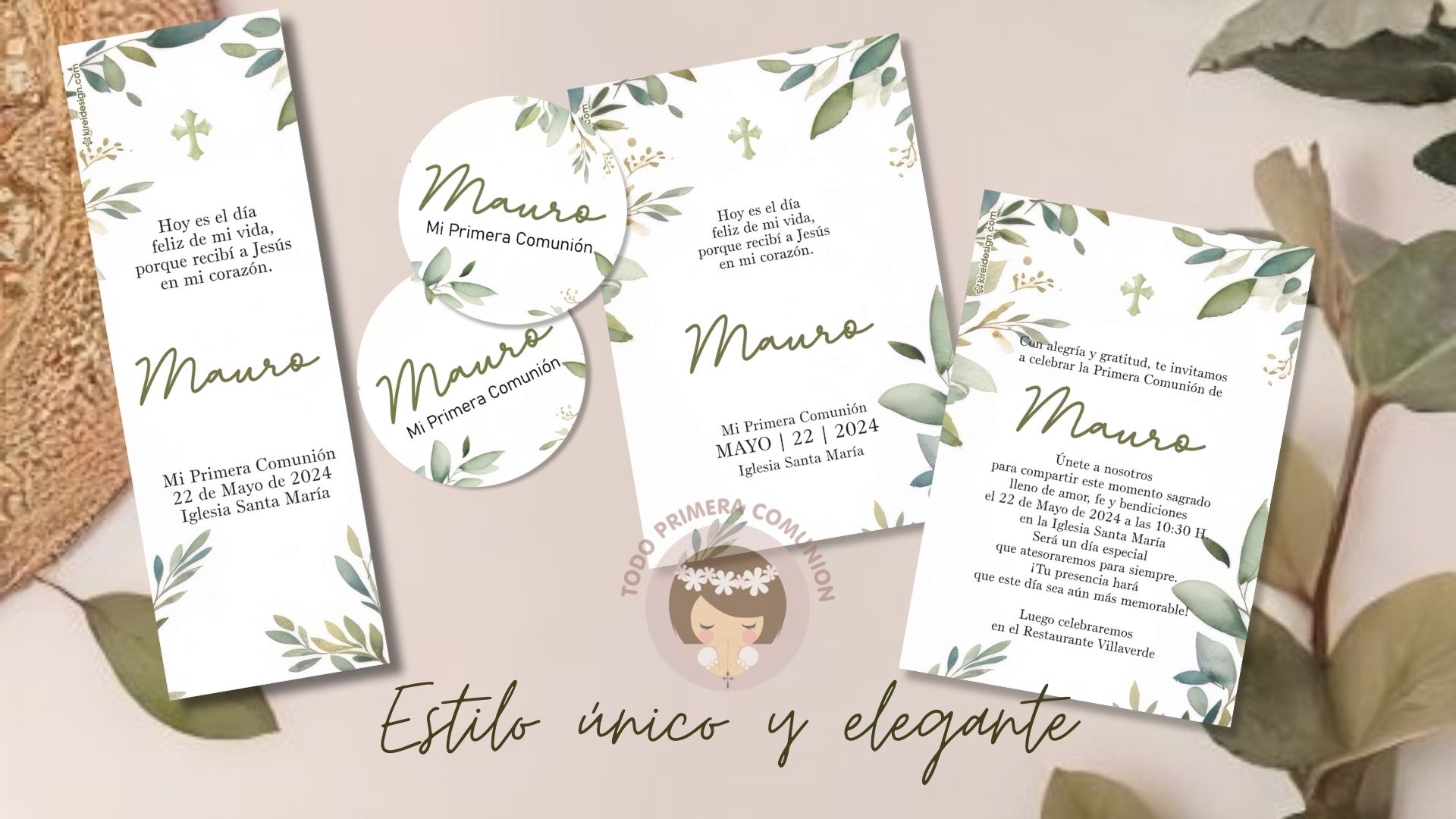 tarjetas comunion botanical para niños y niñas