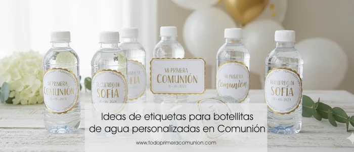 Ideas de etiquetas para botellitas de agua personalizadas en Comunión
